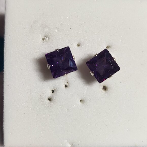 Amethyst Sterling Silver Square Studs - Picture 2 of 5